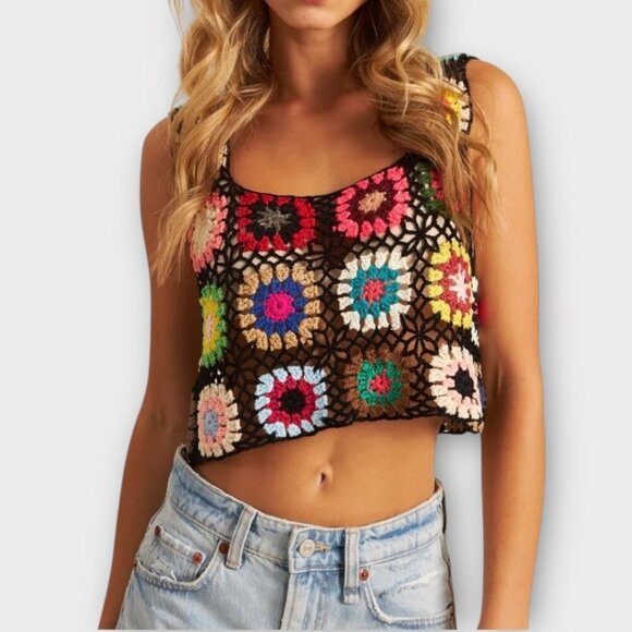 John & Jenn Navid Crochet Granny Square Crop Tank Top - Picture 1 of 9